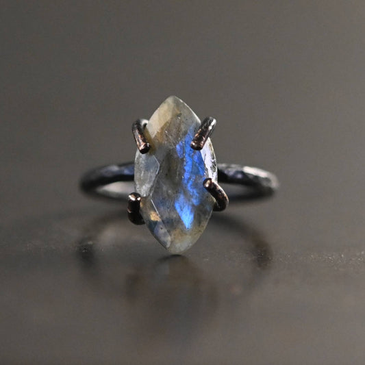 Gunmetal Marquise Ring - Labradorite