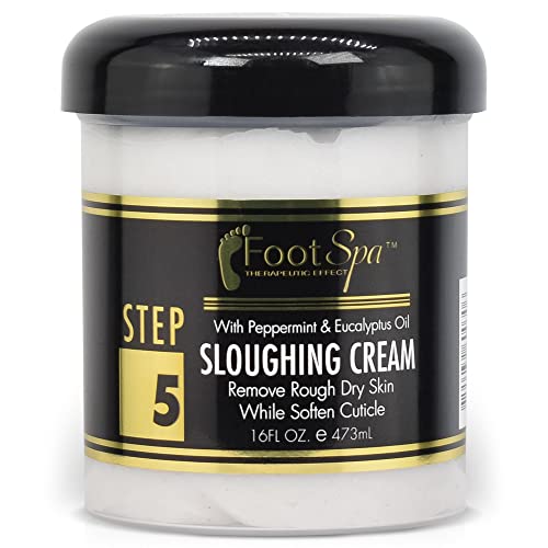 FOOT SPA - Foot Cream, Sloughing Lotion, Peppermint and Eucalyptus Oil, 16 Oz - for Dry Cracked Feet, Scrub Gently, Exfoliating, Smooths and Eliminates Buildup of Dead Skin