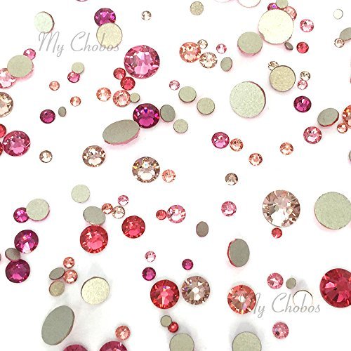 PINK Colors mixed with Swarovski 2058 Xilion / 2088 Xirius Rose flatbacks sizes ss5, ss7, ss9, ss12, ss16, ss20, ss30 No-Hotfix rhinestones nail art 144 pcs (1 gross) from Mychobos (Crystal-Wholesale)