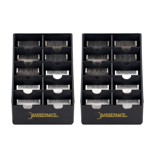 2 Pack BarberMate Blade Rack Storage Tray - Holds 10 Clipper Blades (Black)