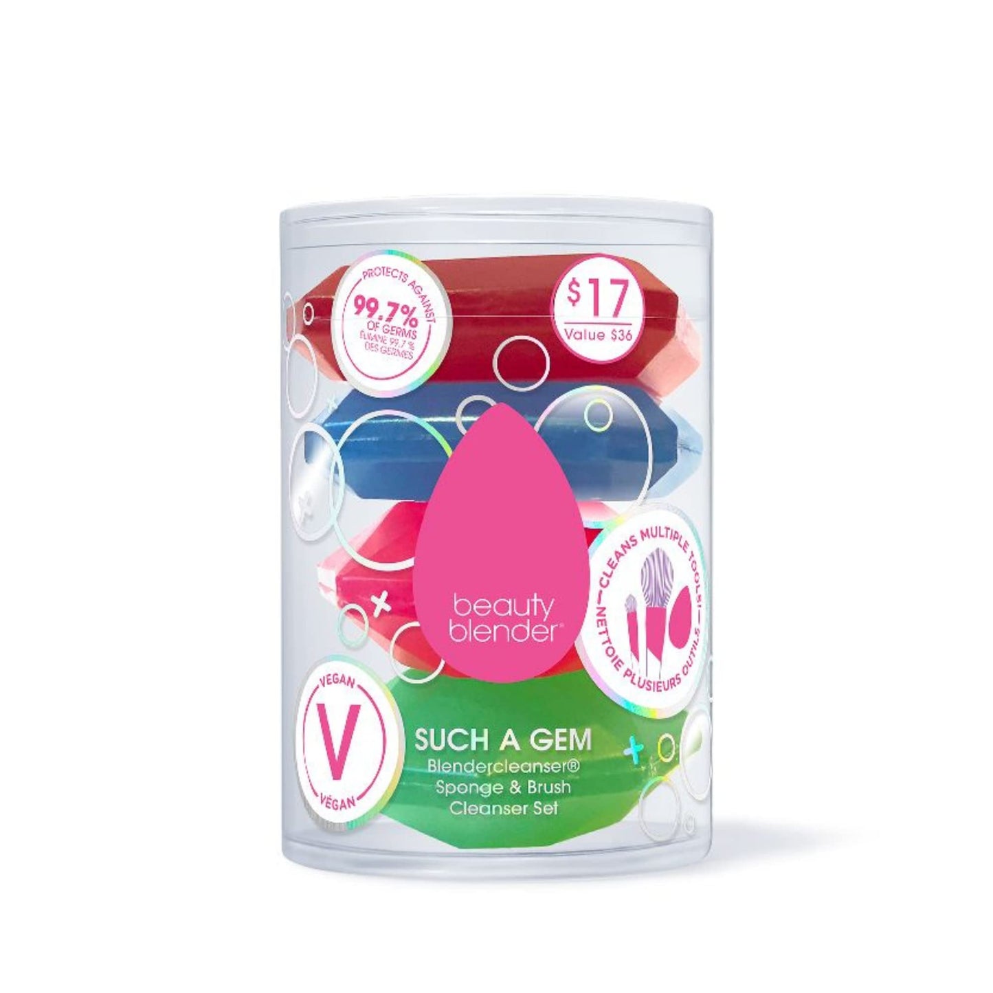 SUCH A GEM Blendercleanser Sponge & Brush Cleanser Set – 4-Piece Set of Cleansing Soaps, Gemstone Makeup Sponge & Brush Cleaners, Vegan & Cruelty Free, beautyblender