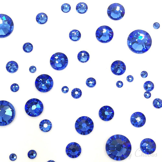 SAPPHIRE (206) blue 144 pcs Swarovski 2058/2088 Crystal Flatbacks blue rhinestones nail art mixed with Sizes ss5, ss7, ss9, ss12, ss16, ss20, ss30