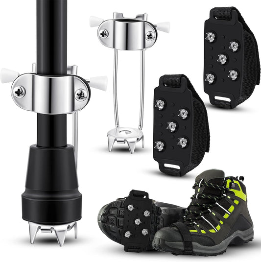 3 Pieces Cane Tips for Ice Metal Retractable Hiking Attachment Crampon Traction Cleats Anti Skid Traction Grips Retractable Ice Cane Tip for Walking Jogging Hiking Mountaineering Ice Snow Grips
