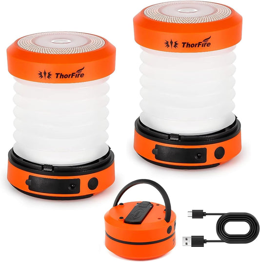 THORFIRE Collapsible Camping Lantern Rechargeable, Hand Crank Lantern Flashlight with 4 Light Modes, Portable LED Camping Lanterns for Power Outage, Hiking, Emergency, Fishing, Tent Light (2 Pack)