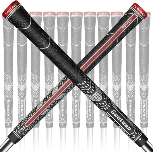 Geoleap ACE-R Golf Grips Set of 13- Back Rib Improved Control，Multi Compound Rubber and Cord Hybrid Golf Club Grips, Standard/Mdisize, 7 Colors Optional.