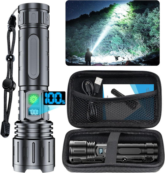 Flashlights 20000 High Lumens Rechargeable - 1500 Meters Long Beam Super Bright LED Flash Light with Power Display & IPX5 Waterproof for Camping, 20H Runtime,5 Modes,Zoomable Handheld Flashlight