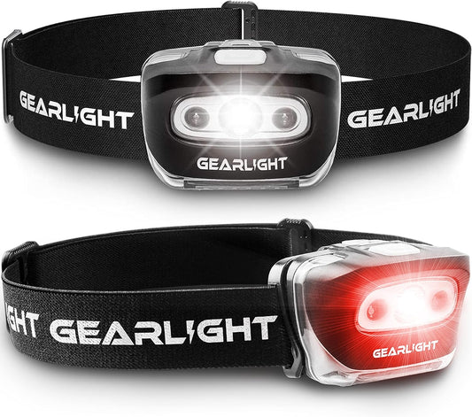 GearLight 2Pack LED Headlamp - Outdoor Camping Headlamps with Adjustable Headband - Lightweight Headlight with 7 Modes and Pivotable Head